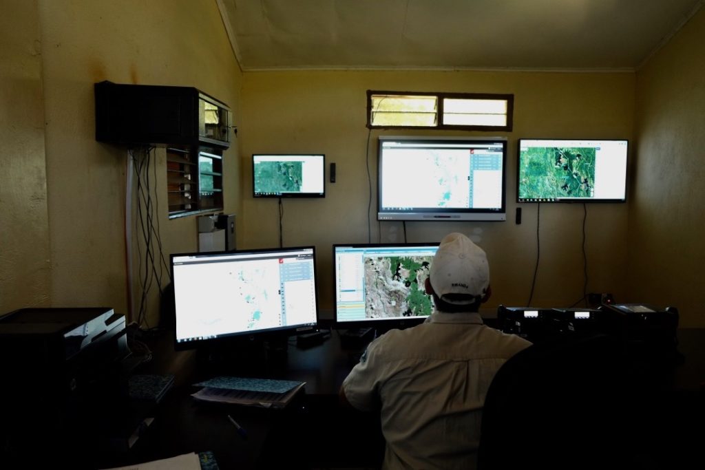 A behind-the-scenes look at the mapping software used for lions and other wildlife with collars that emit radio signals, indicating their location. Image by Elham Shabahat. Rwanda, 2017. 