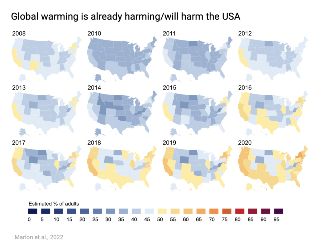 Change In US State Level Public Opinion About Climate Change 2008 2020