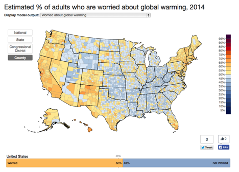 Image for Estimated % of Adults Who Are Worried About Global Warming, 2014