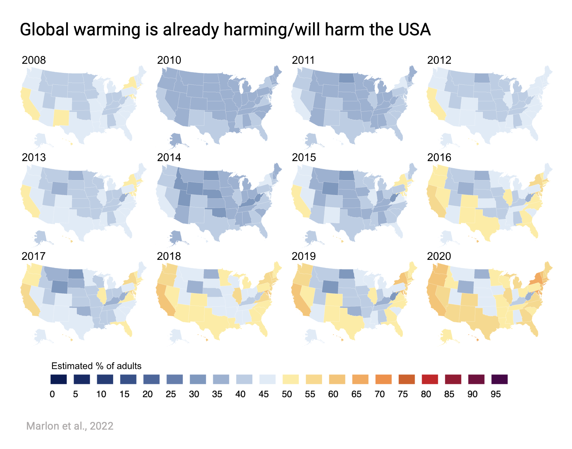 Change in US state-level public opinion about climate change: 2008-2020 -  Yale Program on Climate Change Communication