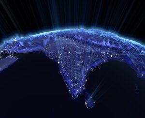 Cover of Global Warming's Four Indias, 2022: An Audience Segmentation Analysis report. Image of India at night from outer space.