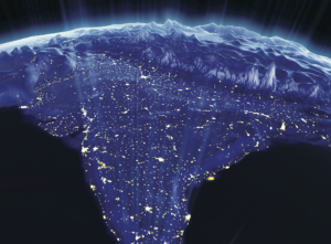 Cover of Global Warming's Four Indias, 2022: An Audience Segmentation Analysis report. Image of India at night from outer space.